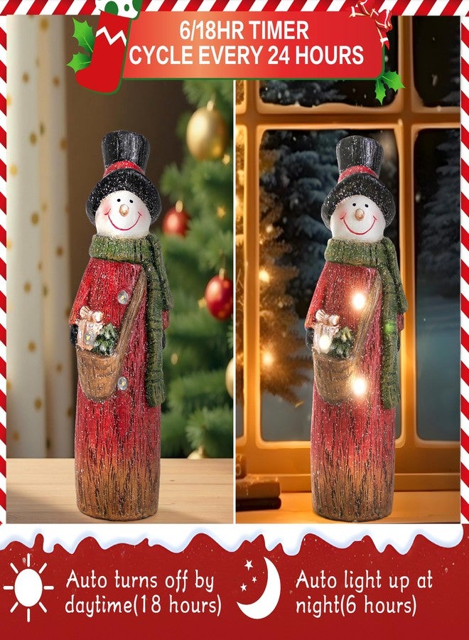 Smadeer Christmas Snowman with LED Light Decorations, Christmas Snowman Light Up for Home Indoor Party, Holiday Resin Snowmen Statue Art Decor, 9.8 inch Winter Figurine for Table Shelf, Xmas Gift - Image 5